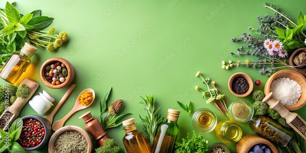 herbs with green background
